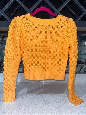 Sunny Yellow Open-Knit Crewneck Sweater